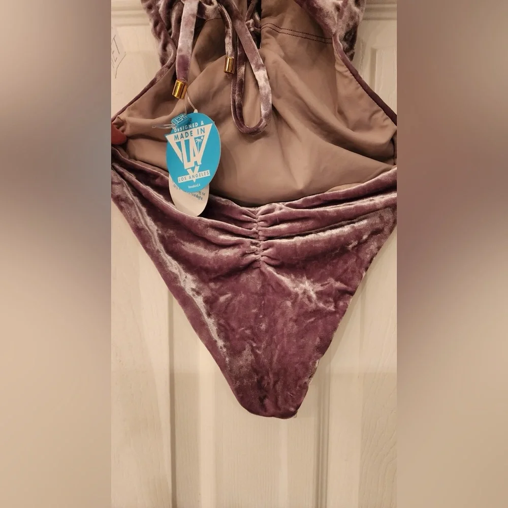 WET Swimwear Retro Summer Becca Purple Velvet Lace-Up One-Piece Swimsuit Size XS